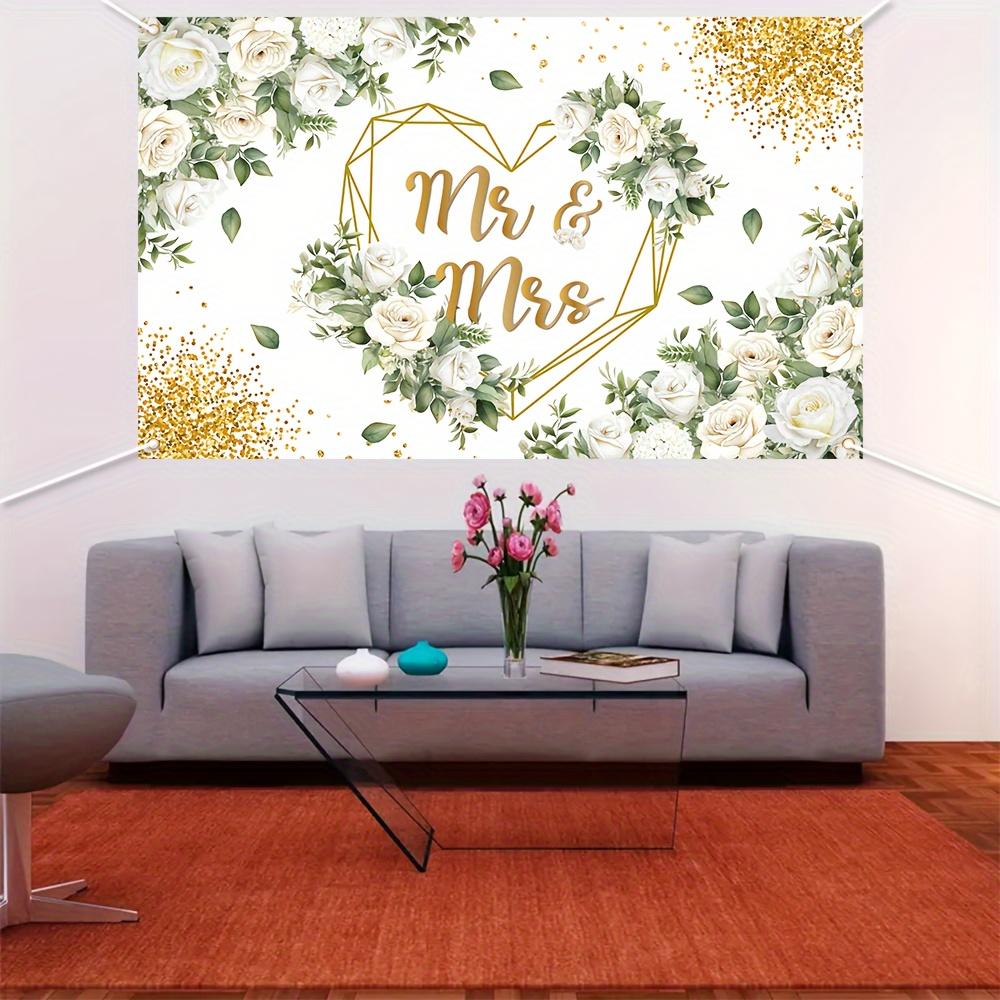 1Pcs Mr And Mrs Wedding White Floral Background Decoration Background Wedding Backdrop Decorations For Photo Studio Booth Party