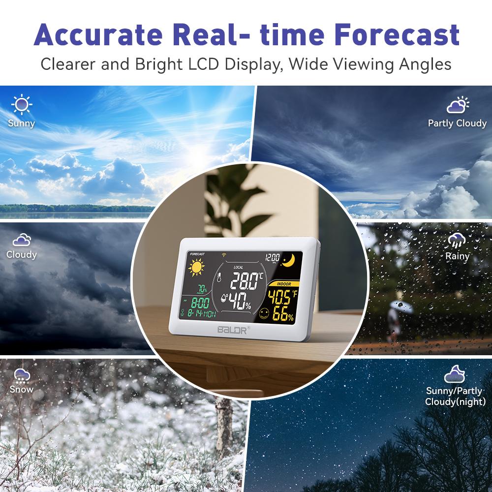  WiFi Weather Station Wireless Indoor Outdoor Thermometer Hygrometer Wall Alarm Clock Pressure App Online Forecast Monitor