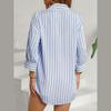 2025 Summer European & American Stripe Pocket Long Sleeve Single-Breasted Shirt Dress