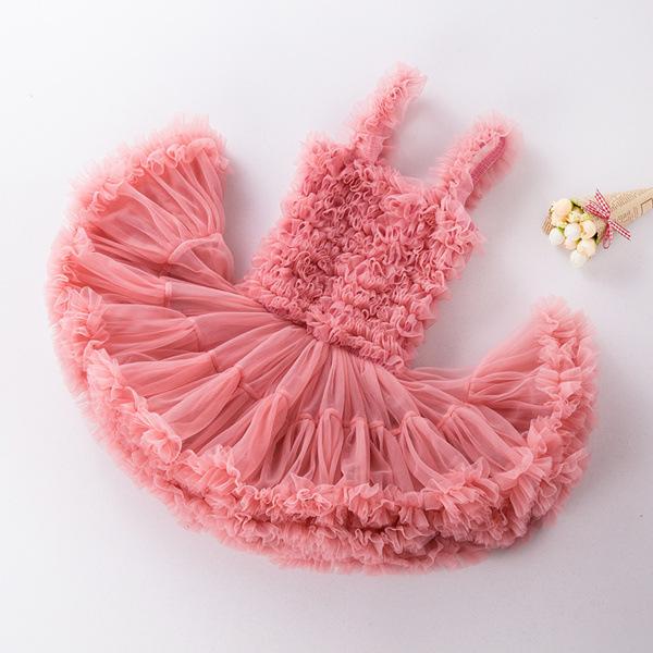 Mädchen Farblich passende Hosenträger Performance Kleid Tutu Rock Netzgarn Prinzessin Kinderkleid