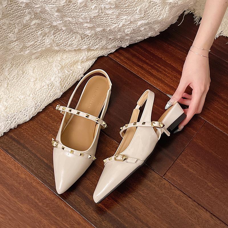 Výklenek Temperament Jednoduché Boty Špičaté Vysoké Podpatky Univerzální Baotou Dámské Boty Vzadu Prázdné Sandály s Páskem přes Kotník