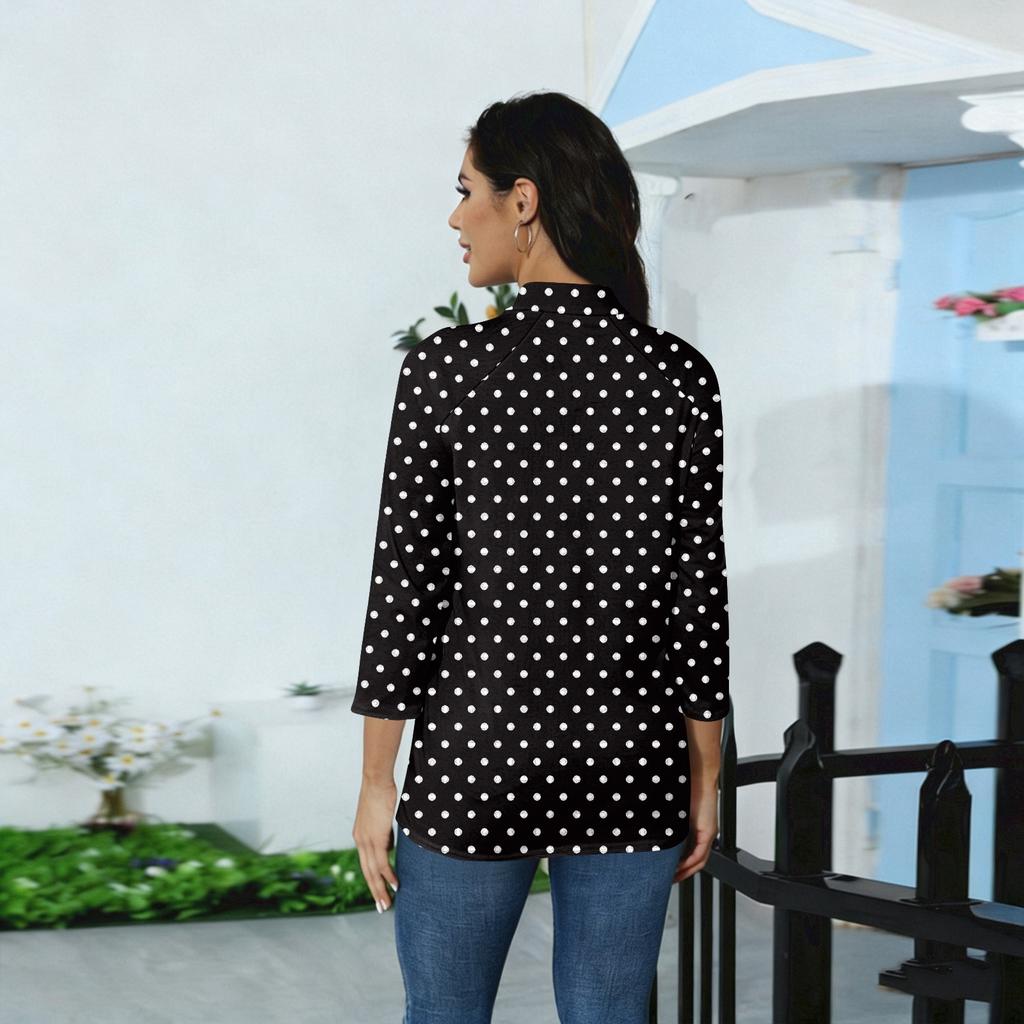 Damen Oberteil mit Stehkragen, 3/4 Ärmeln und Reißverschluss, hoch