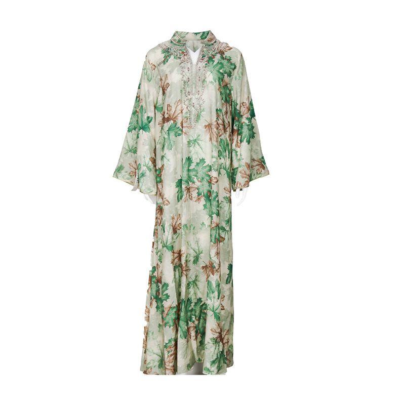 

Summer Big Robe Dress2025 Women clothes Summer Middle East Dress Print Long dress Dubai Robe Green XL