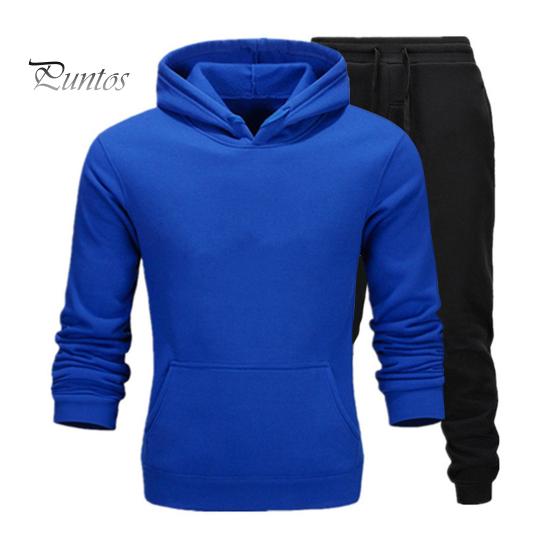 

Комплект из 2 предметов: мужская осенне-зимняя одежда, толстовка с капюшоном и длинными рукавами, эластичный пояс, длинные брюки, однотонная спортивная одежда M королевский синий