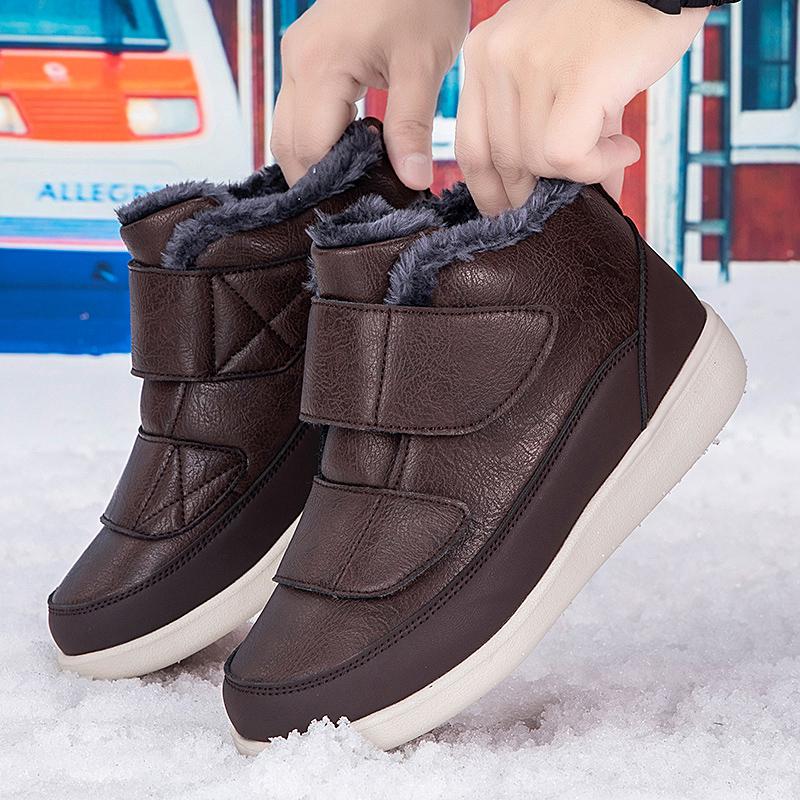 Women Snow Boots Winter Cotton Shoes Warm Outdoor Walking Shoes PU Leather Waterproof Mother Shoes Anti-slip
