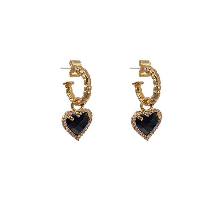 Fashion Black LOVE Heart Zircon Drop Earrings for Women Couple Creative Elegant Holiday Party Zircon Accessories