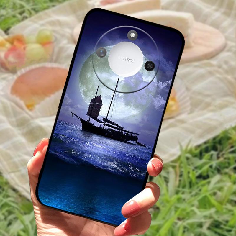 For Huawei Honor X60 Case Flowers Painted Cover Black Silicone Soft TPU Phone Case For Honor X60 Protective Shell Bumper