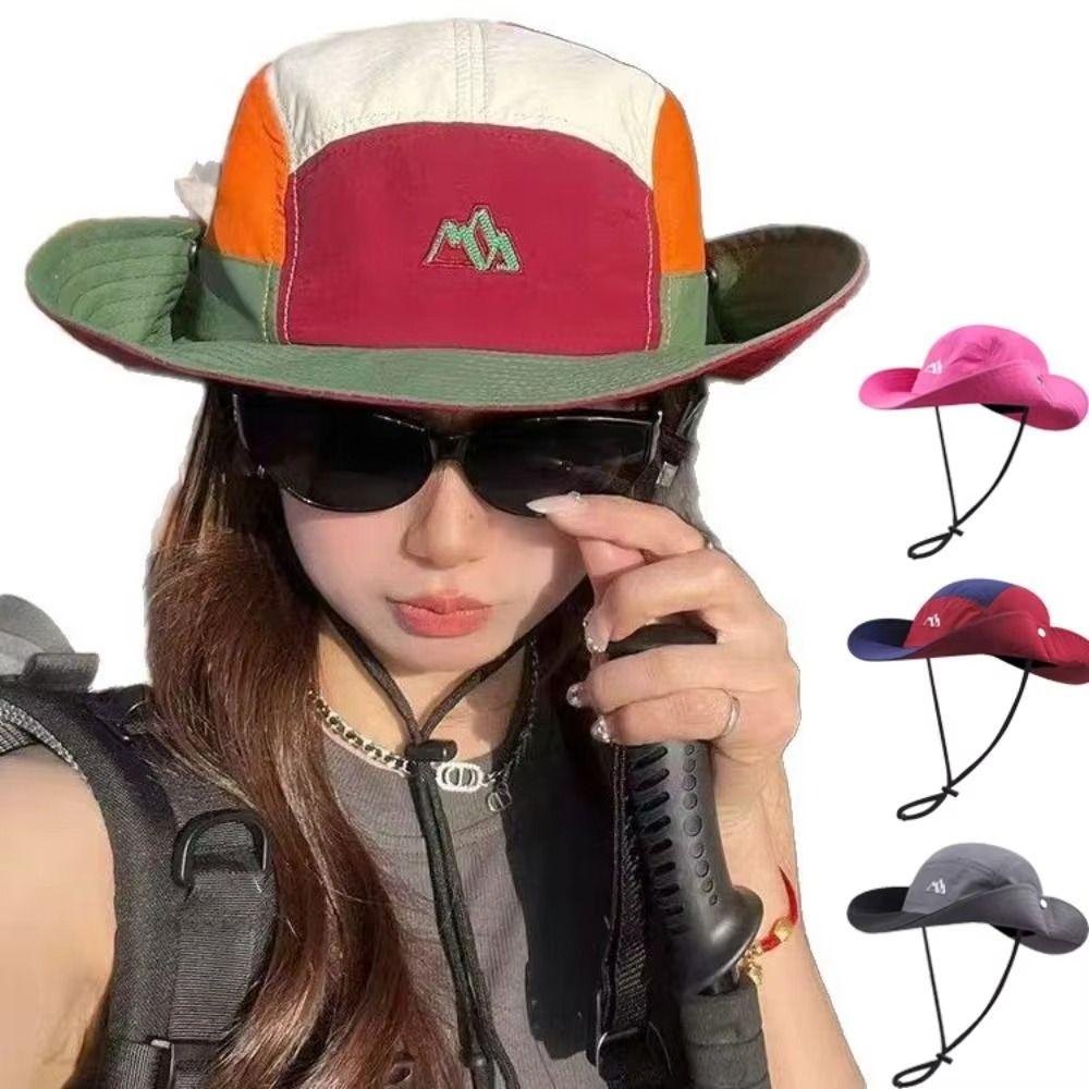 Adjustable Contrasting Color Bucket Hats Polyester Sun Protection Fishing Caps  Outdoor Beach