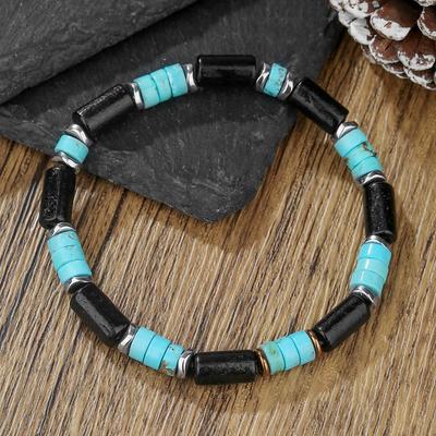 Men’s Turquoise Wood Bead Elastic Bracelet
