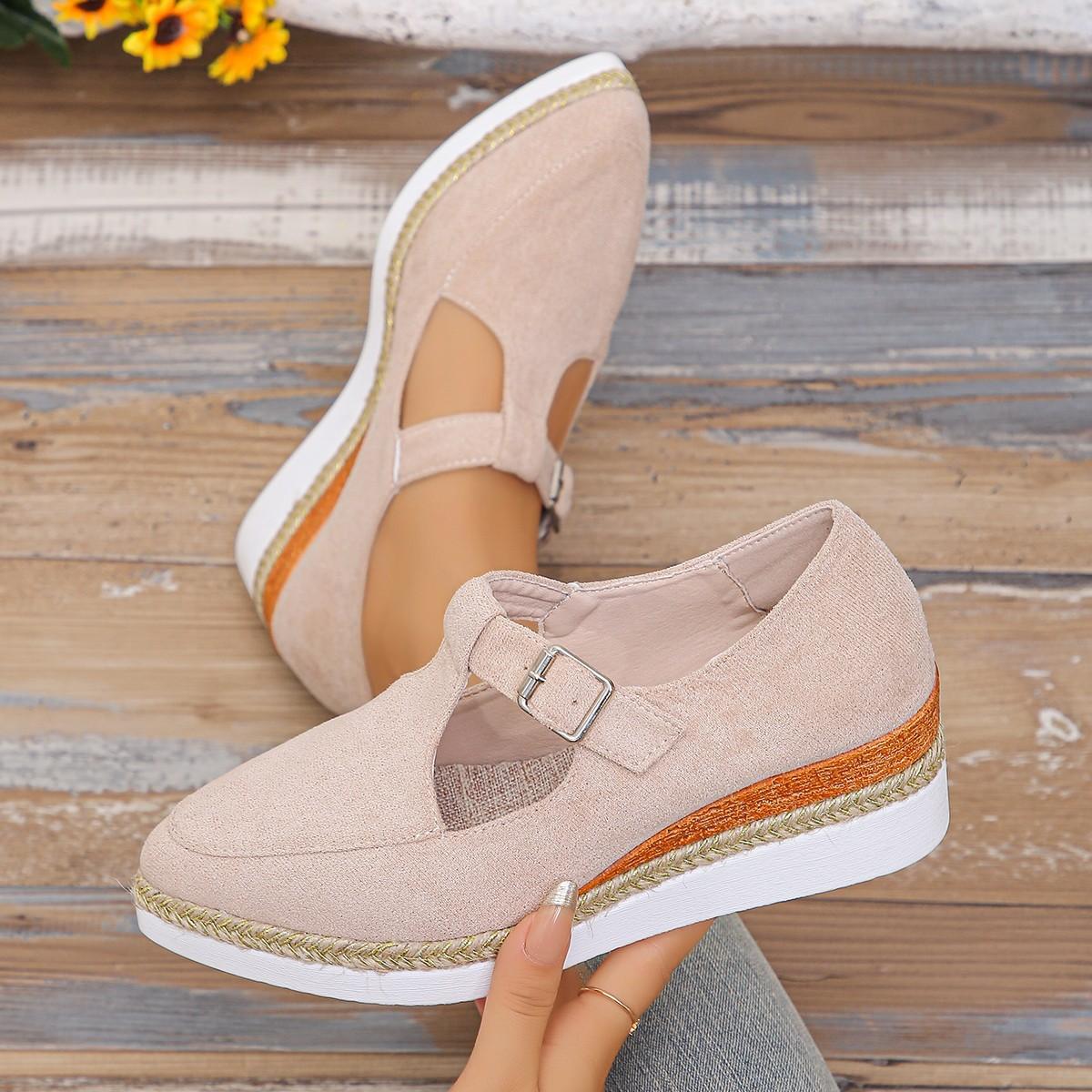 

2025 Independent Station Новые Новые Женские Туфли на танкетке Рабочие Острые Однословные Пряжки Ремешок Соломенные Одиночные Туфли Женские 43