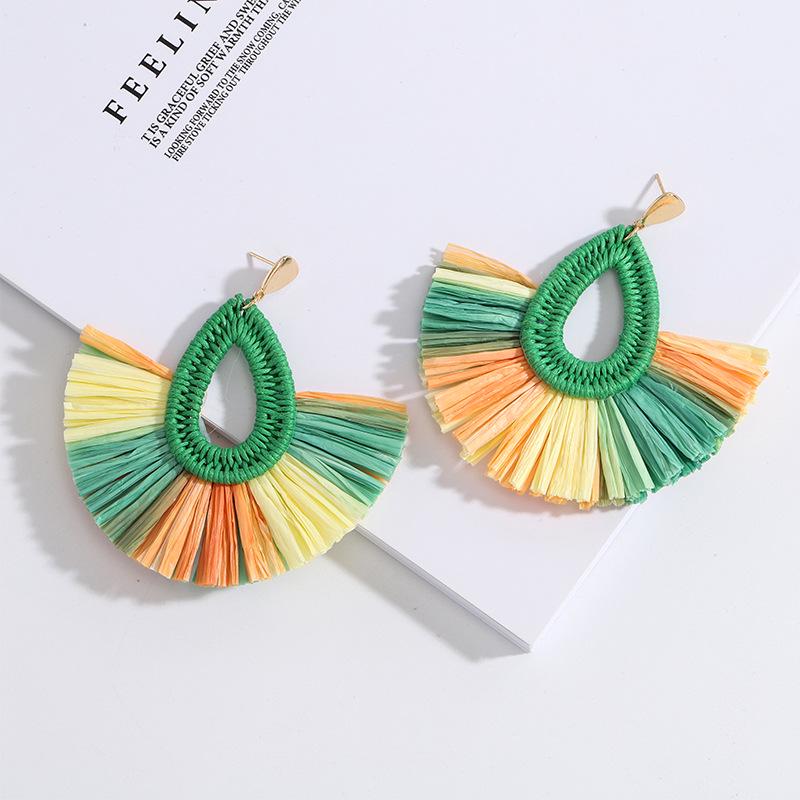 2019 Korean-Japanese Style Raffia Tassel Stud Earrings for Women