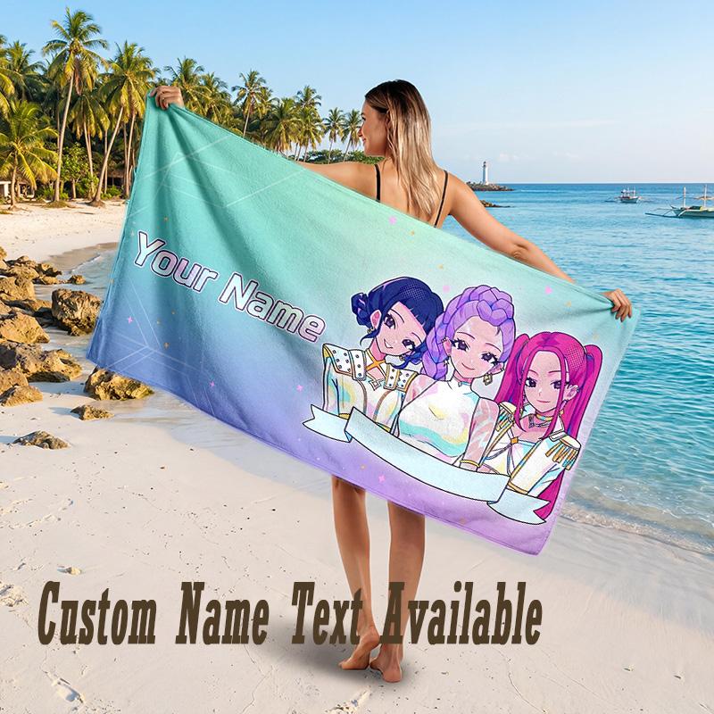 Kpop Demon Hunters Design Beach Towel Custom Text Large Towel for Beach Vacation