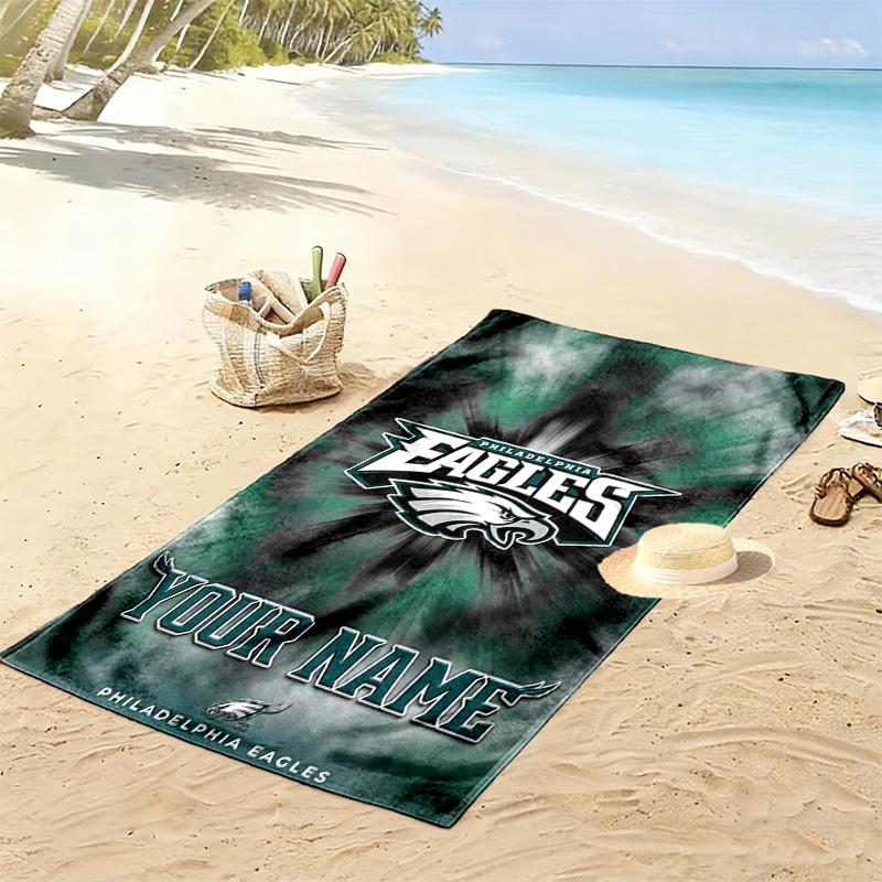 Name Custom Philadelphia Eagles Print Beach Towel, Large Soft Quick Dry Towel for Beach Camping Swimming