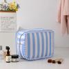 Stripe Ruffle Makeup Bag,Large Travel Cute Cosmetic Bag for Women Girls,Toiletry Bag Make Up Organizer 10.8 X 4.5 X 8 Inch (Blue Stripe)