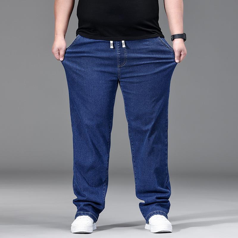 Plus-size Men's Jeans: Loose-fit, Straight-leg, High-waisted, Drawstring, Wide-leg Trousers