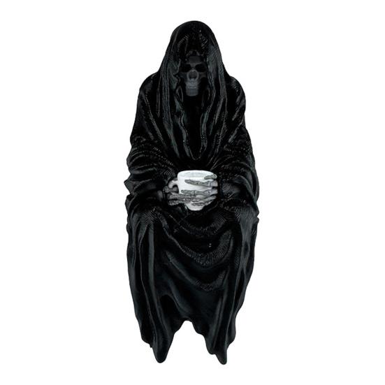 Socha Smrtky Halloween Dlouhá Roucho Sedící Kostlivec Figurka Gotická Stolní Ozdoba pro Domov Zahradu Stolní Počítač Knihovnu Dekorace