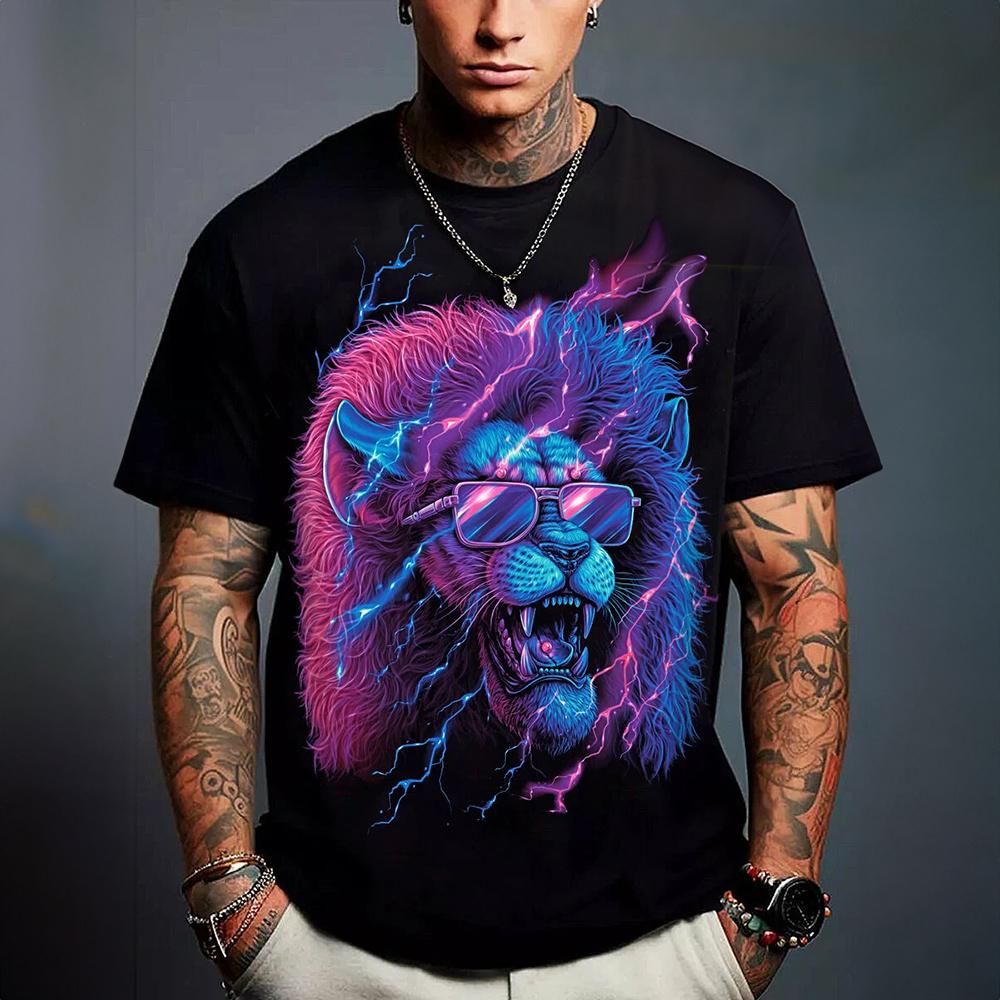Vintage T-shirt For Men  Animal Russian Tiger Lion Print T Shirts Short Sleeve Tee Casual Streetwear Oversized Men Clothing Tops