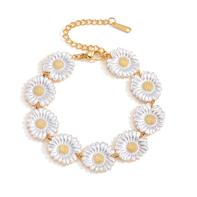 Newins 18k Gold Stainless Steel Geometric Daisy Bracelet - Elegant Niche Design for Women