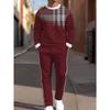 New Round Neck Men's Long Sleeve Pants Set 3d Fabric Suitable for Casual Travel Multi-Scenarios Sport Two-Piece Set