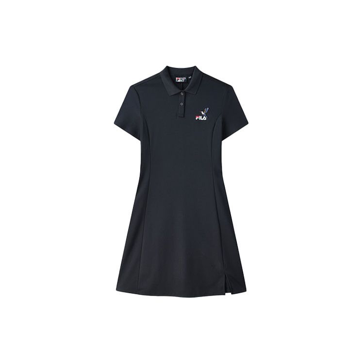 

Fila Letter Brand Logo Pattern Casual Fashion Elegant A-Line Short Sleeve Dress Women dresses Legendary-Blue F11W128310FNV L