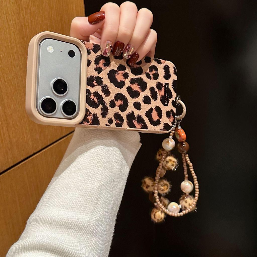 Suede Leopard Print Phone Case with Lanyard for Apple 17PROMAX/16/12/11.