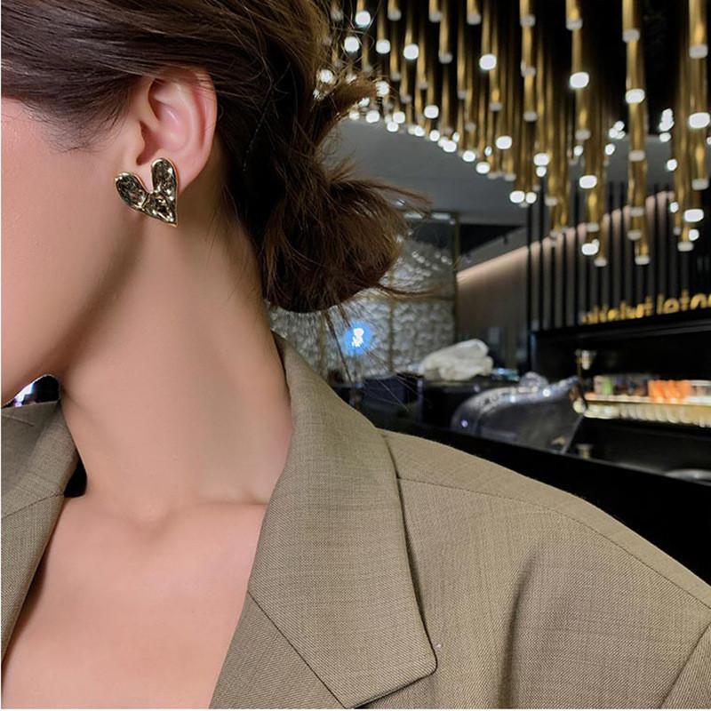 Elegant And Simple Gold Heart Shape Earrings For Women Trendy Jewelry Fashion