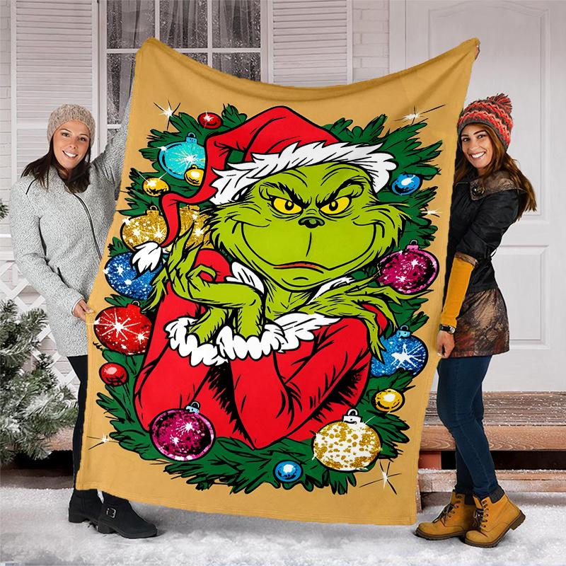 Grinch-Thema Bedruckte Decke Perfekt für Sofa Bett Reisen Außenbereich Maschinenwaschbar Gemütlich Langlebig