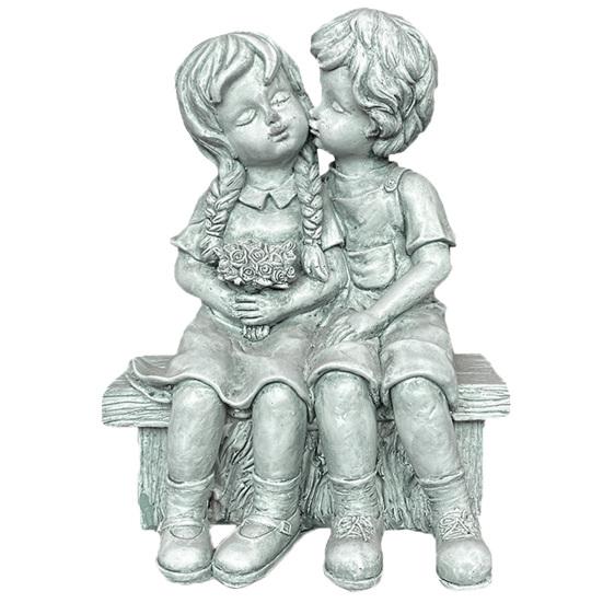 Girl And Boy Garden Statue Kids First Kiss Decorative Sculpture Outdoor Resin Waterproof Ornament for Yard Patio Flower Bed