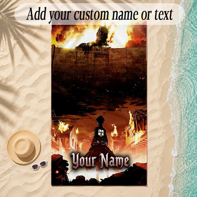 Beach TowelAttack on Titan Custom Name Text Personalized Soft Towel for Beach Pool Indoor Home Decor Gift