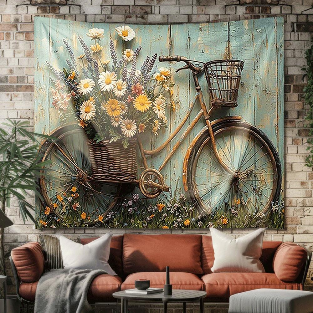 

Велосипед, украшенный цветами, настенный гобелен из полиэстера с цифровой печатью, подходит для использования в гостиных, офисах, барах и на вечеринках 74x94cm(29x37in)
