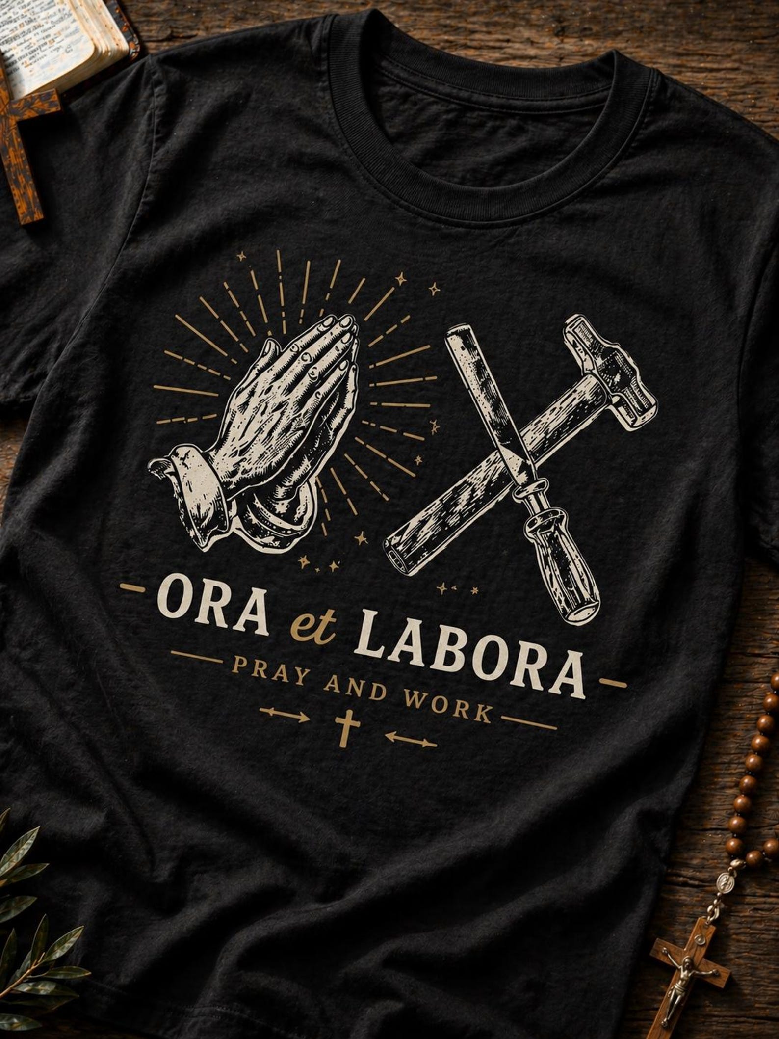 Ora Et Labora Shirt – Vintage Pray and Work Christian Graphic Tee XL