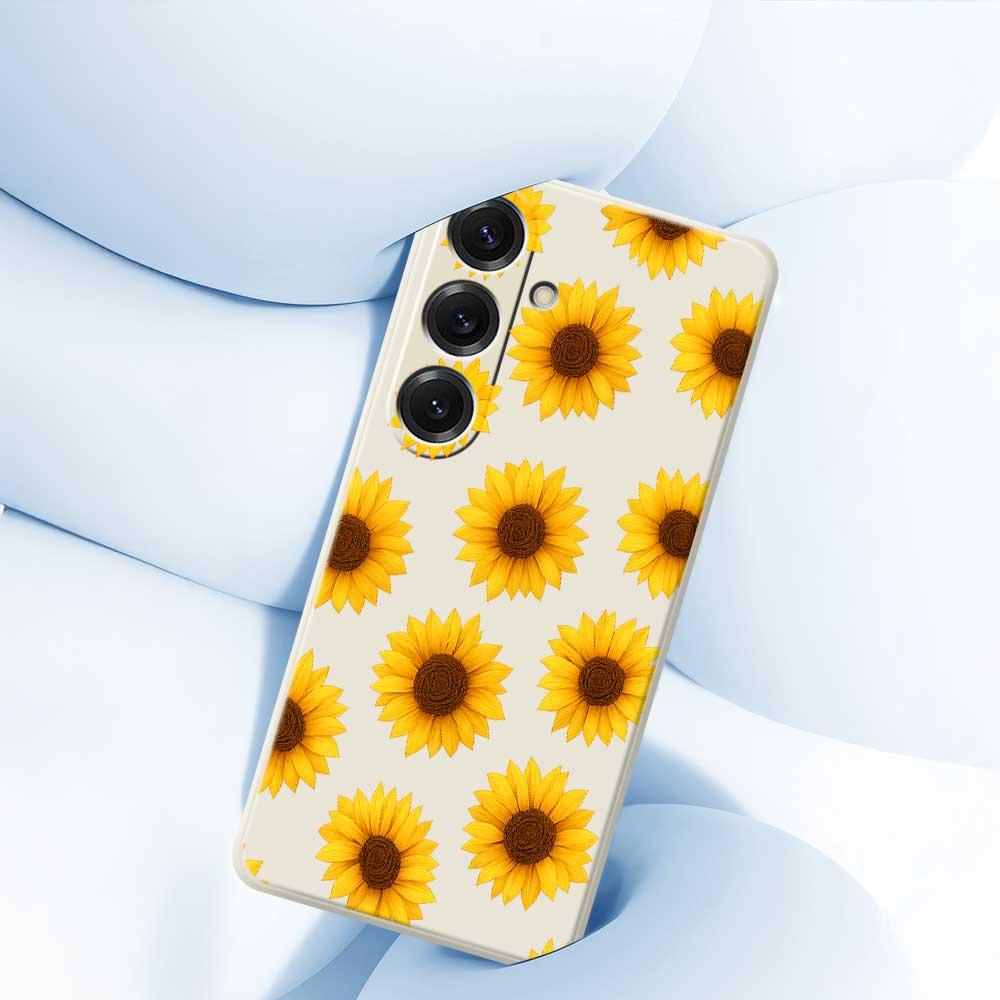 For Samsung Galaxy S25 Case Sunflowers Pattern Printing Straight Edge TPU Phone Back Cover