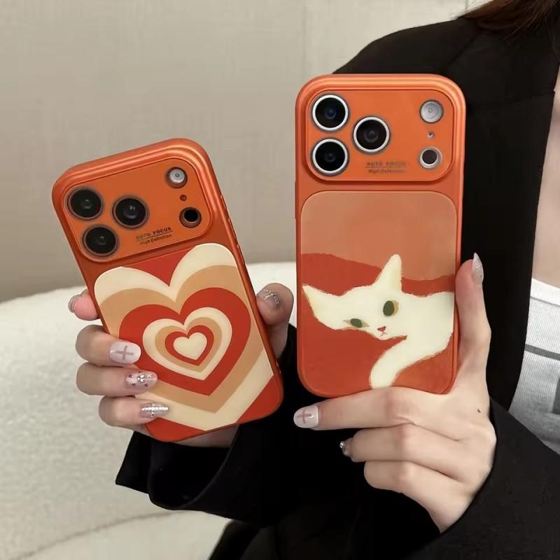 Cute Oil Painting Cat Orange Love Heart Magnetic Wireless Charging Shock Proof Phone Cover Case for iPhone 17 16 15 14 Pro Max