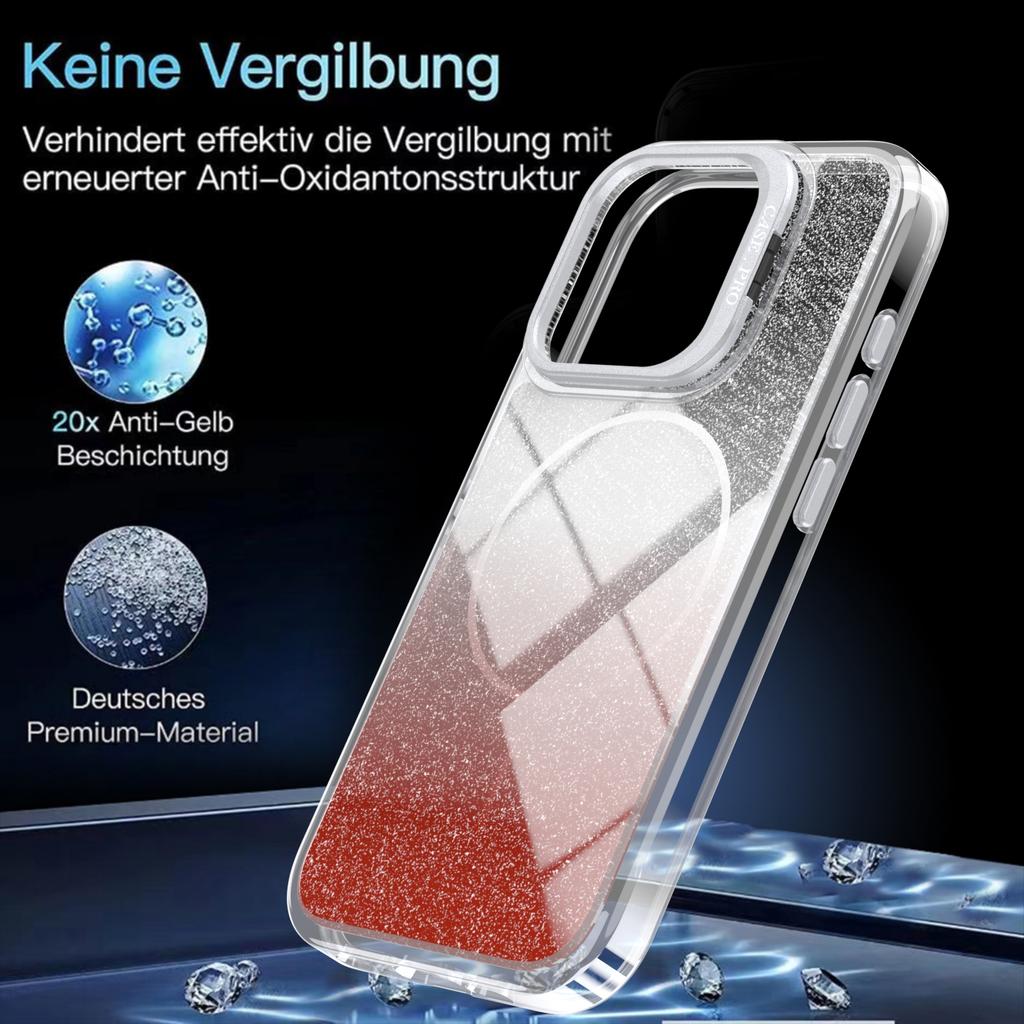 For iPhone 15 Pro Max Magnetic Case Gradient Glitter Shockproof TPU PC Phone Cover Compatible with MagSafe