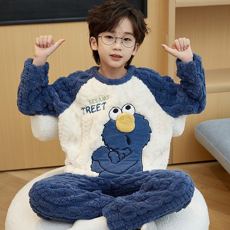 New Boys' Flannel Pajama Set - Warm Autumn/Winter Coral Fleece