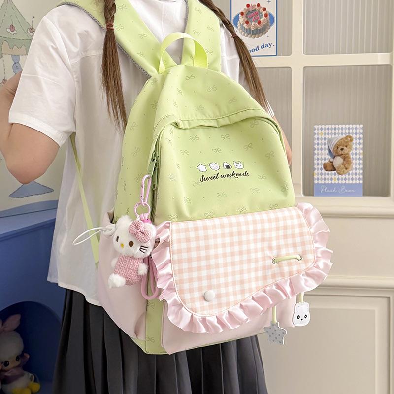 Schoolbag Japanese cartoon cat backpack plaid small fresh and sweet student schoolbag simple shopping high value backpack