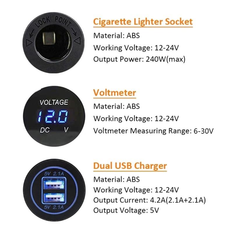 Fast Mobile Power Lighter Socket Charger 12-24V Voltmeter Double USB Car Charger Adapter for Vehicles Car Boats Truck