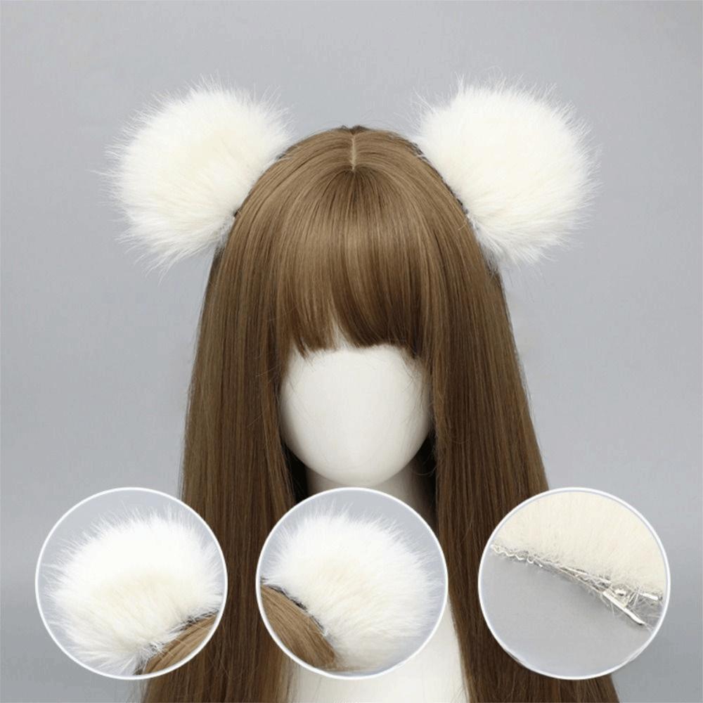 Plush Bear Ear Hair Clip Soft Cosplay Headwear Fashion Angel Headdress  Party Wear