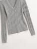 American Girl V-Neck College Style Slim Cable Knit Sweater