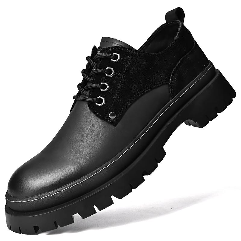 Fashion Derby men's thick soled shoes Fashionable gentleman Daily leisure business party Office wedding genuine leather Black shoes