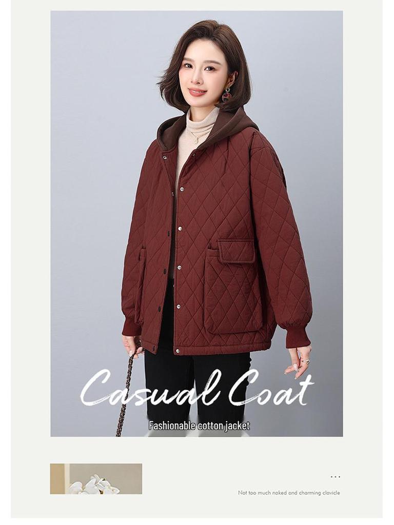 Women's Winter 2024 Hooded Cotton Coat - Loose, Plus Size, Casual Warm Jacket for Middle-aged & Elderly Moms