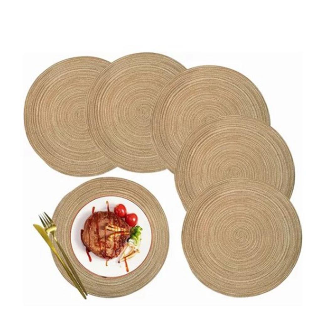 6pcs Round Placemats Slip Proof Prevent Scalding Insulation Decorative Woven Table Mats for Home