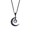 Bohemian Gothic Black Flower Silk Crescent Moon Necklace