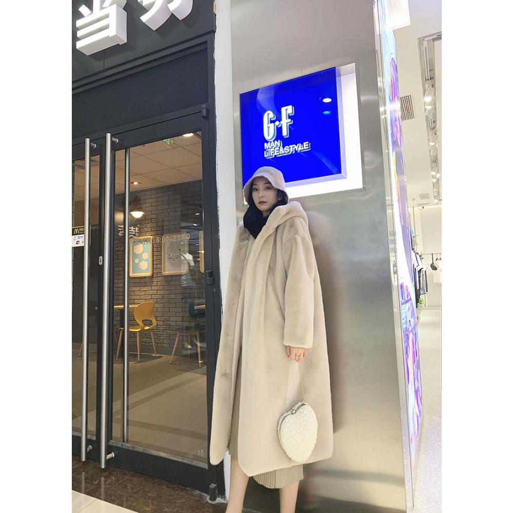 Women's Winter Mink Fur Plush Thick Plush Loose Hooded Jacket Thickened Fur Loose Coat XS-2XL