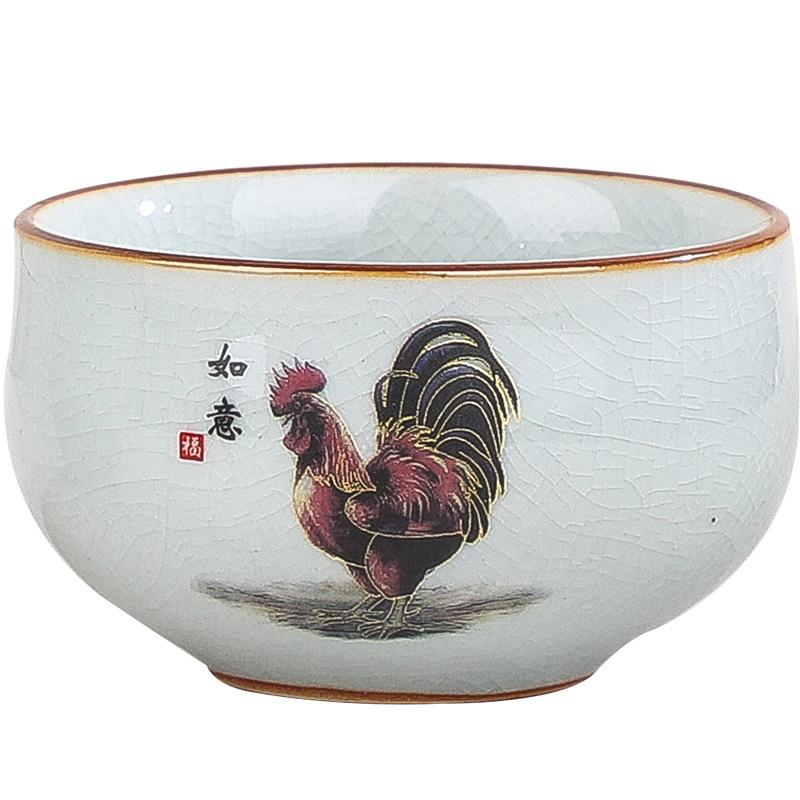 Gift-giving Ceramic Ge Kiln Opening Old Clay Tea Cup Office Tea Cup Large Master Cup Retro Golden Rooster Annunciation