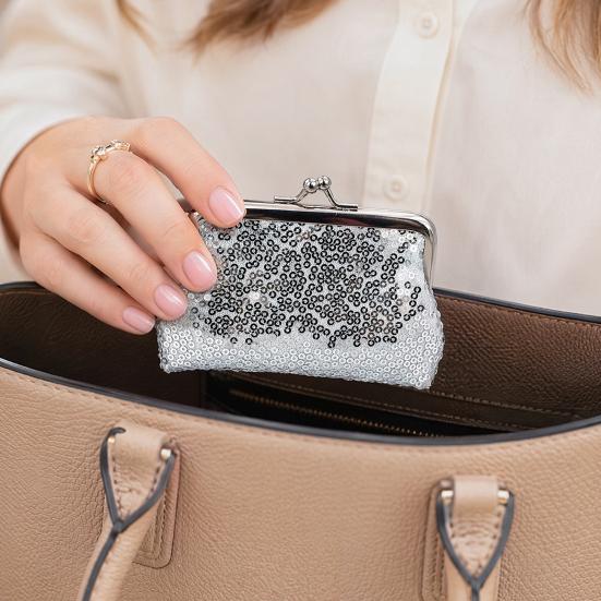 Women Coin Purse, with Metal Hinge And Kiss-lock Design, Lightweight Portable Mini Wallet, with Sequined Glitter Vintage Pouch for Coins Cards