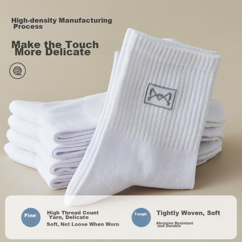 MIIOW 5 Pairs of Pure Cotton 100% Men's Socks, Mid-Calf Autumn And Winter Socks for Men, Breathable And Odor-Resistant Business Long Socks