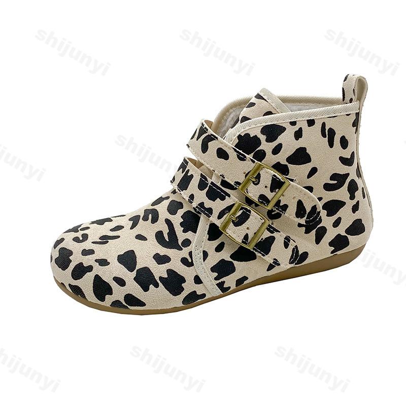 

Модные леопардовые универсальные хлопковые ботинки с высоким верхом для женской зимы, ретро плюшевые удобные теплые утолщенные волосатые одинарные туфли 35