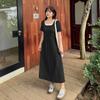 Simple fake two-piece lazy waist dress summer new fat mm pullover commuter medium and long dress 252559