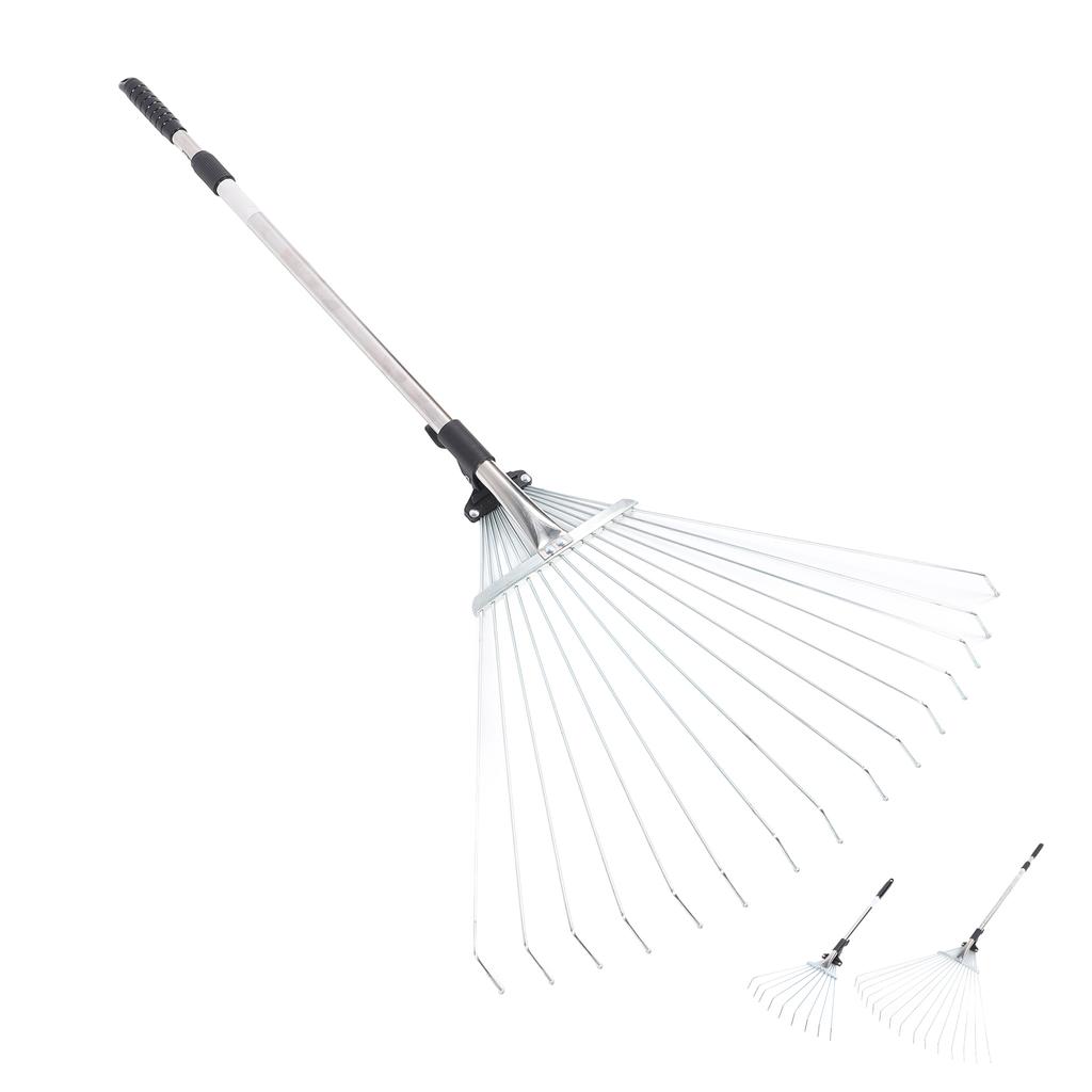 Adjustable Leaf Rake Retractable Expandable Stainless Steel Metal Lawn Yard Garden Hand Tool